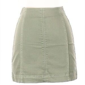 Light Sage Green Boho Cotton Stretch Mini Skirt With Zipper Closure Size 12
